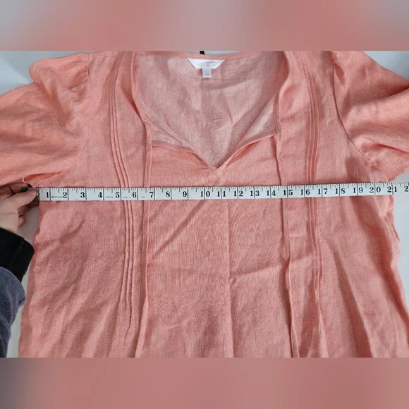 Lauren Conrad Salmon Colored Linen Tie Front V Neck 3/4 Sleeve Shirt - Picture 4 of 8